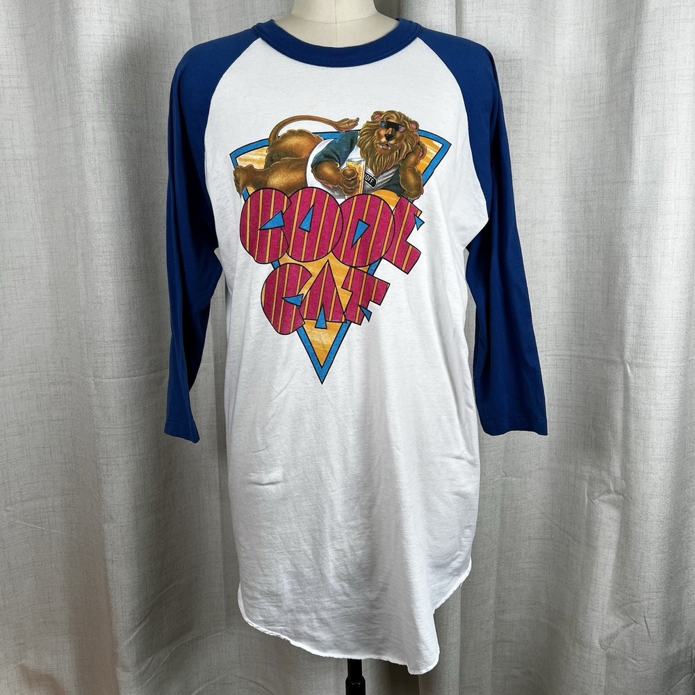 Vintage 91' Smirnoff Cool Cat Liquor Promo Raglan T Shirt Men XL White Blue Rare